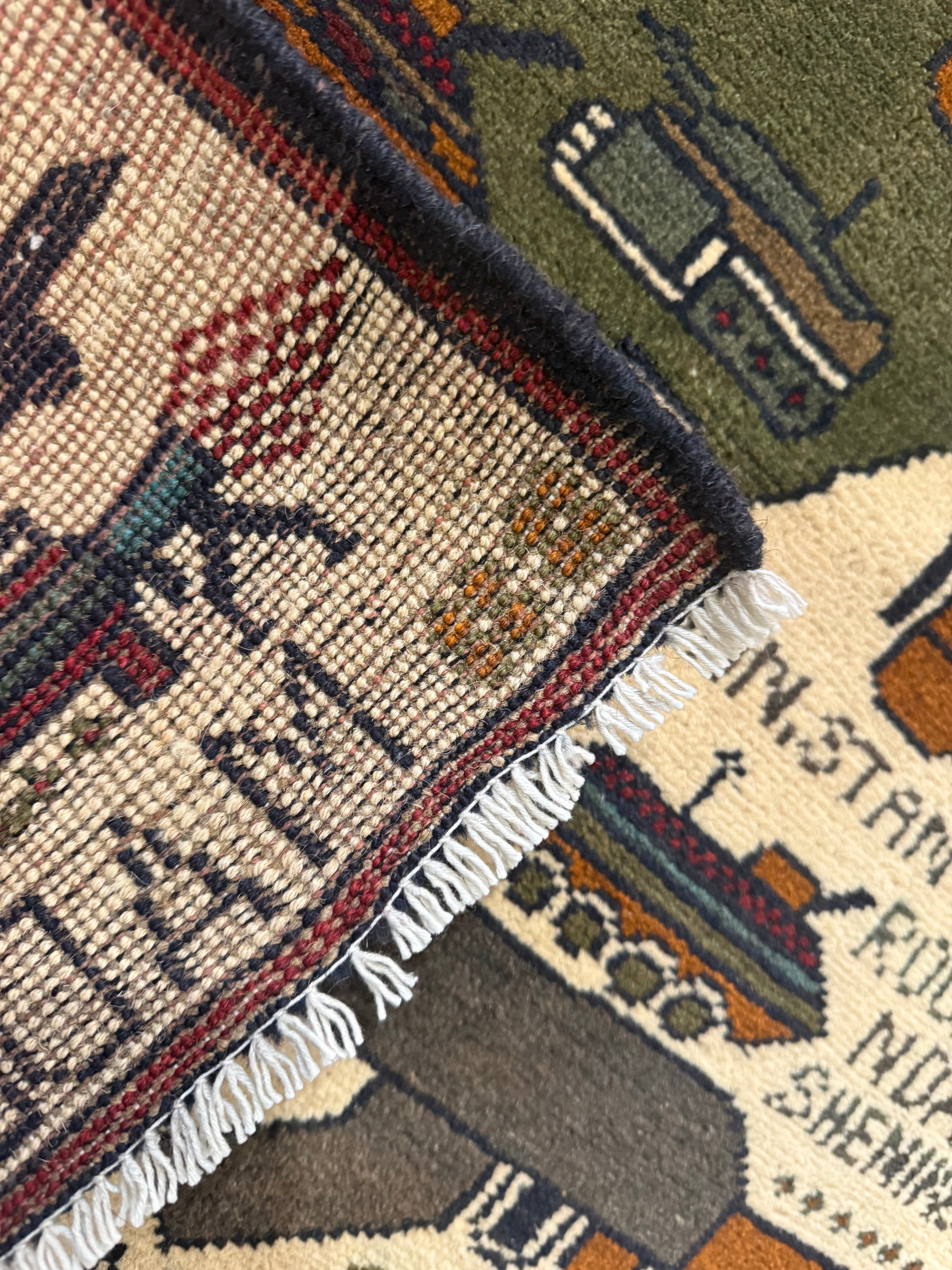 3'x2' Authentic Hand Knotted Afghan Fine Wool War Rug - BR2694