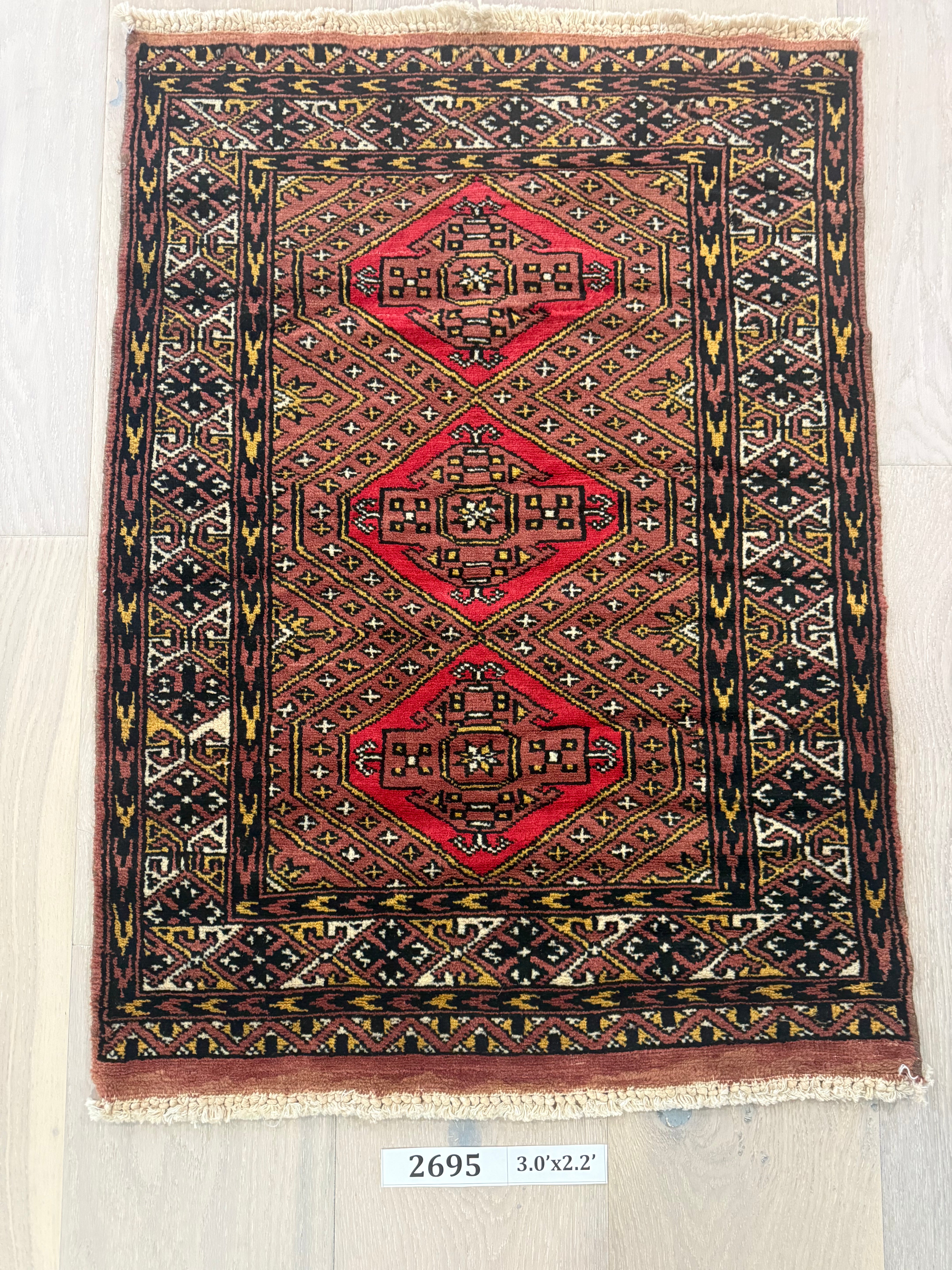 3'x2' Authentic Hand Knotted Persian Hamadan Fine Wool Area Rug - BR2695