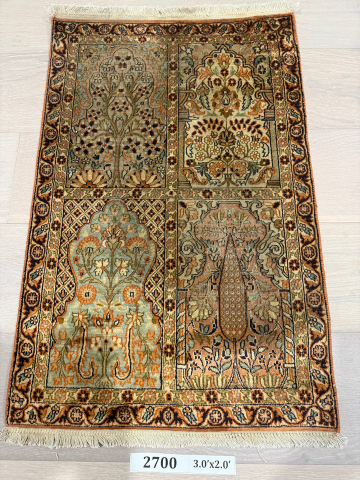 3'x2' Authentic Hand Knotted Persian Hamadan Fine Wool Area Rug - BR2700
