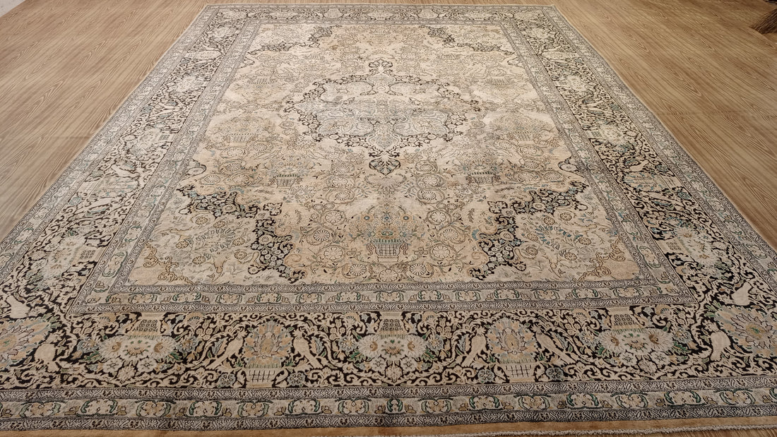14’ x 10’ Rare vintage Persian Nain Hand Knotted Wool & Silk Area Rug - BR3141