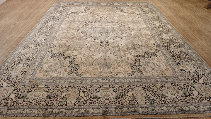 14’ x 10’ Rare vintage Persian Nain Hand Knotted Wool & Silk Area Rug - BR3141