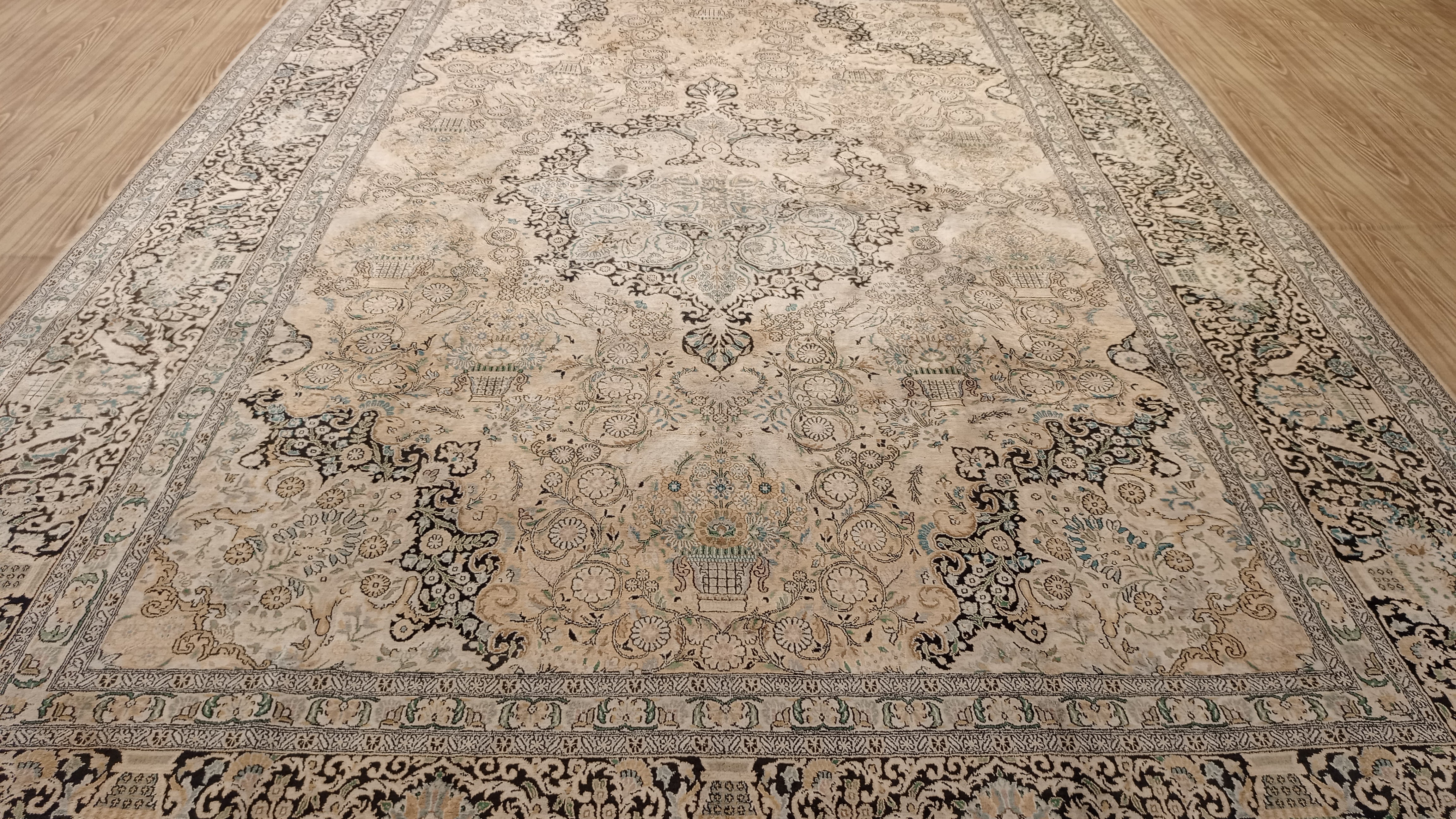 14’ x 10’ Rare vintage Persian Nain Hand Knotted Wool & Silk Area Rug - BR3141