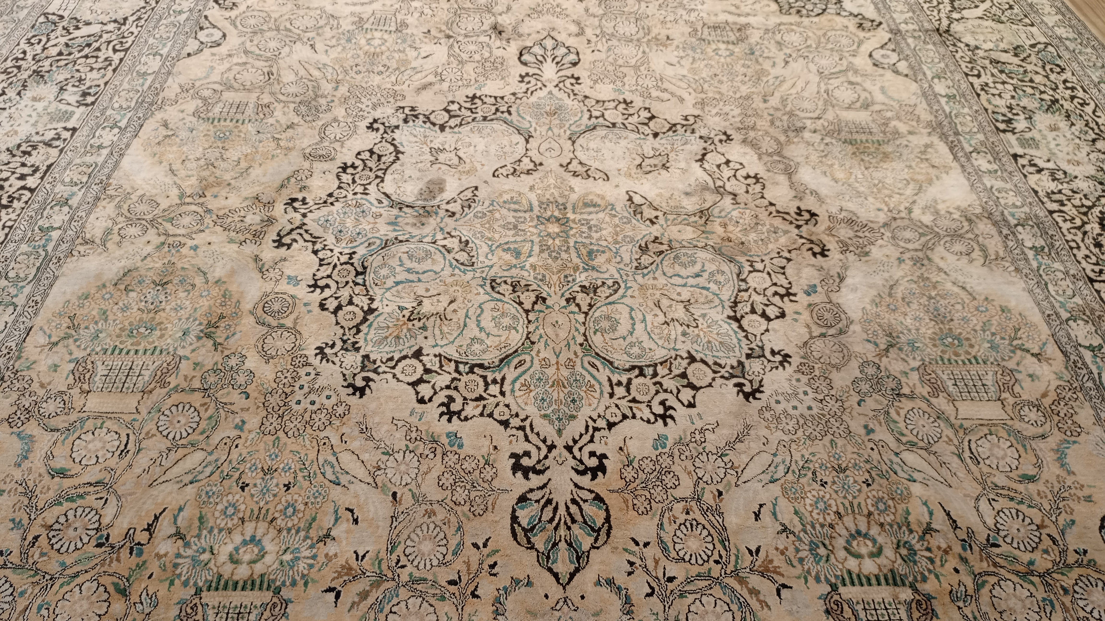 14’ x 10’ Rare vintage Persian Nain Hand Knotted Wool & Silk Area Rug - BR3141