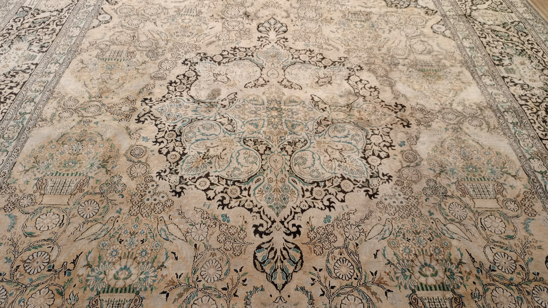 14’ x 10’ Rare vintage Persian Nain Hand Knotted Wool & Silk Area Rug - BR3141