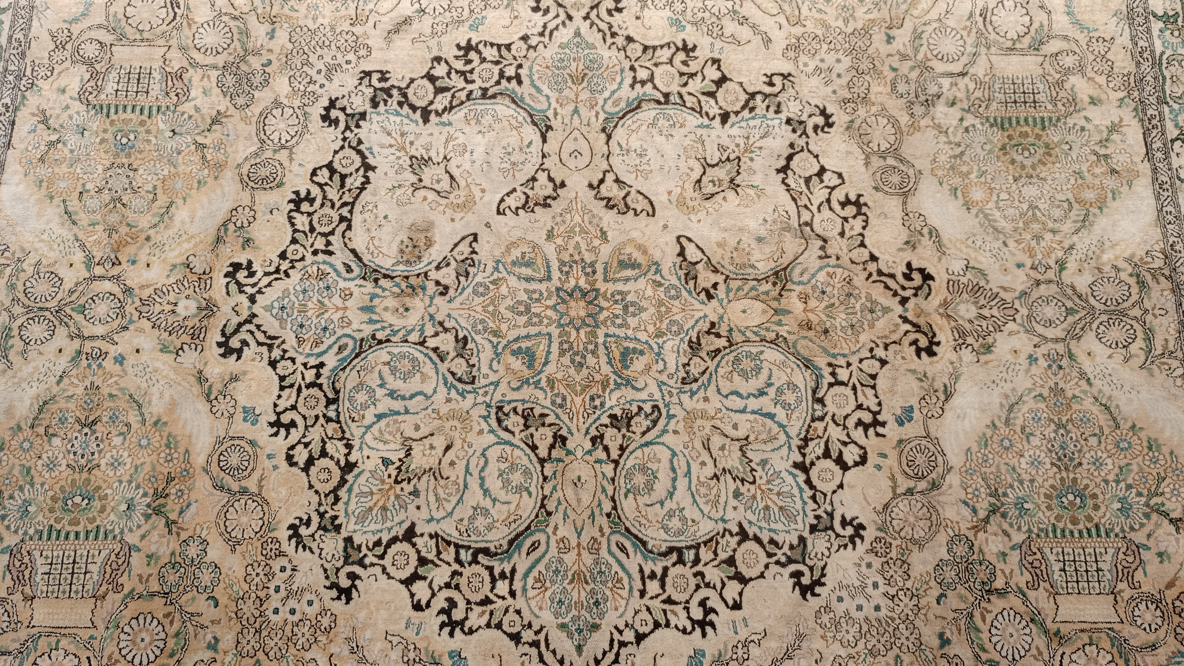 14’ x 10’ Rare vintage Persian Nain Hand Knotted Wool & Silk Area Rug - BR3141