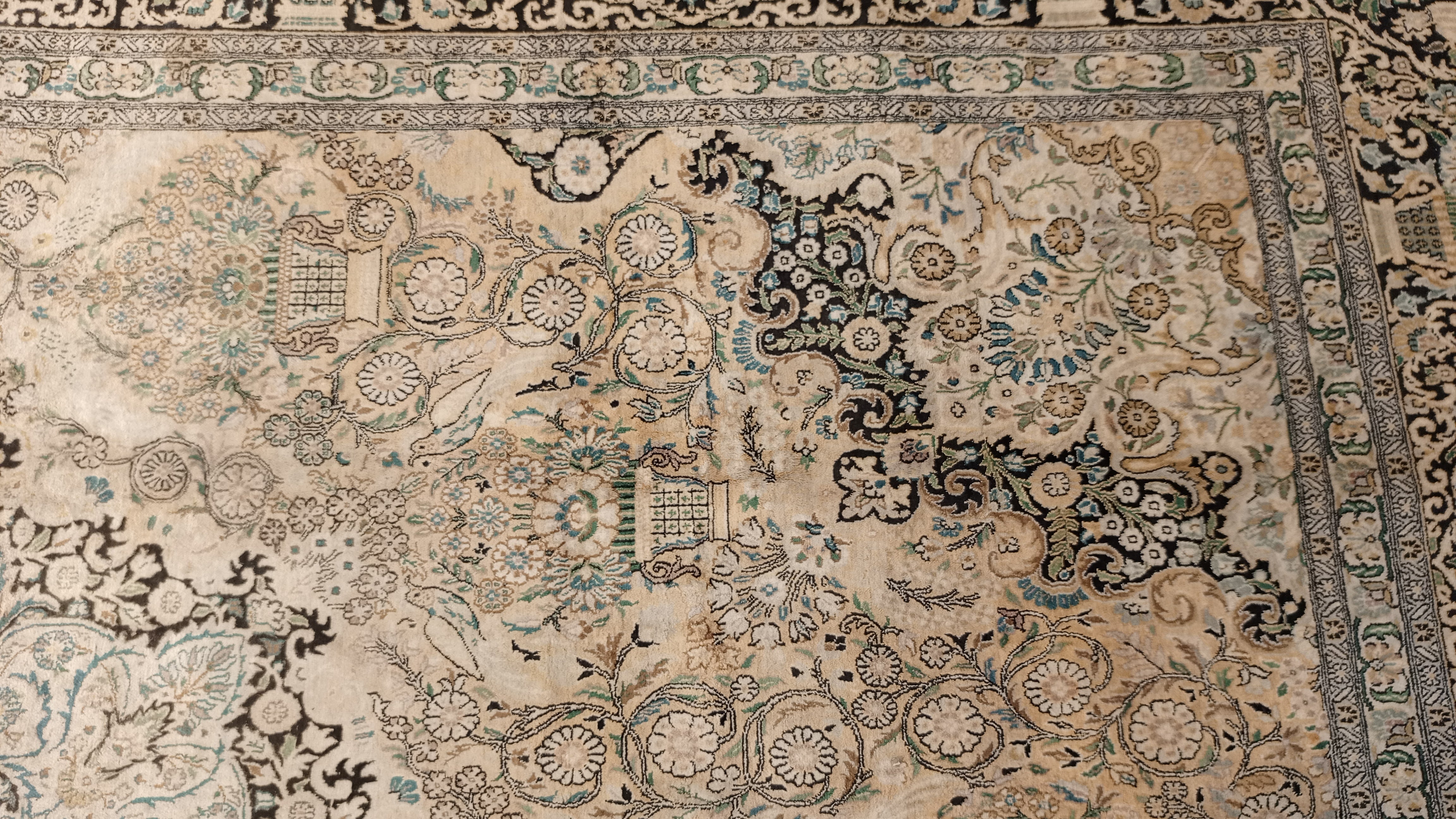 14’ x 10’ Rare vintage Persian Nain Hand Knotted Wool & Silk Area Rug - BR3141