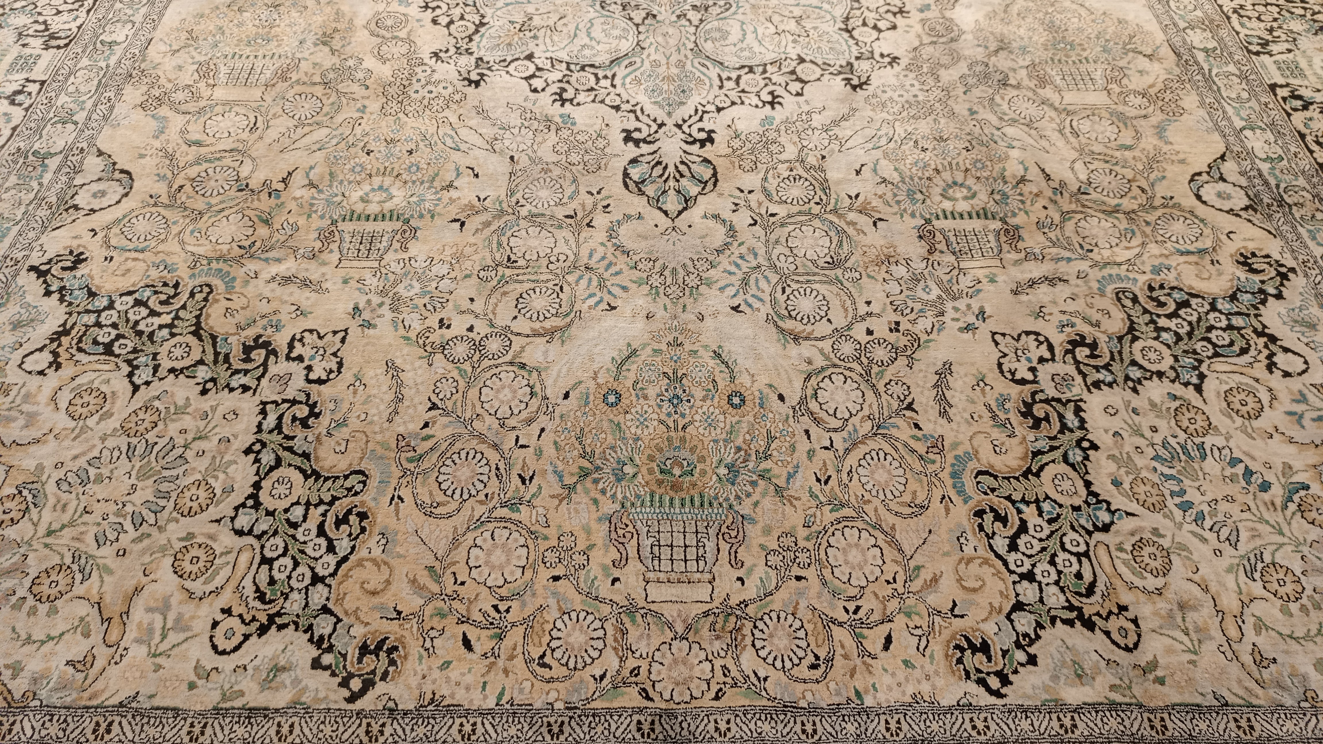 14’ x 10’ Rare vintage Persian Nain Hand Knotted Wool & Silk Area Rug - BR3141