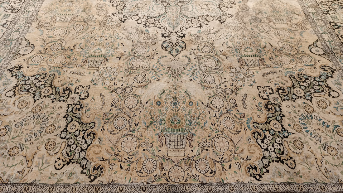 14’ x 10’ Rare vintage Persian Nain Hand Knotted Wool & Silk Area Rug - BR3141