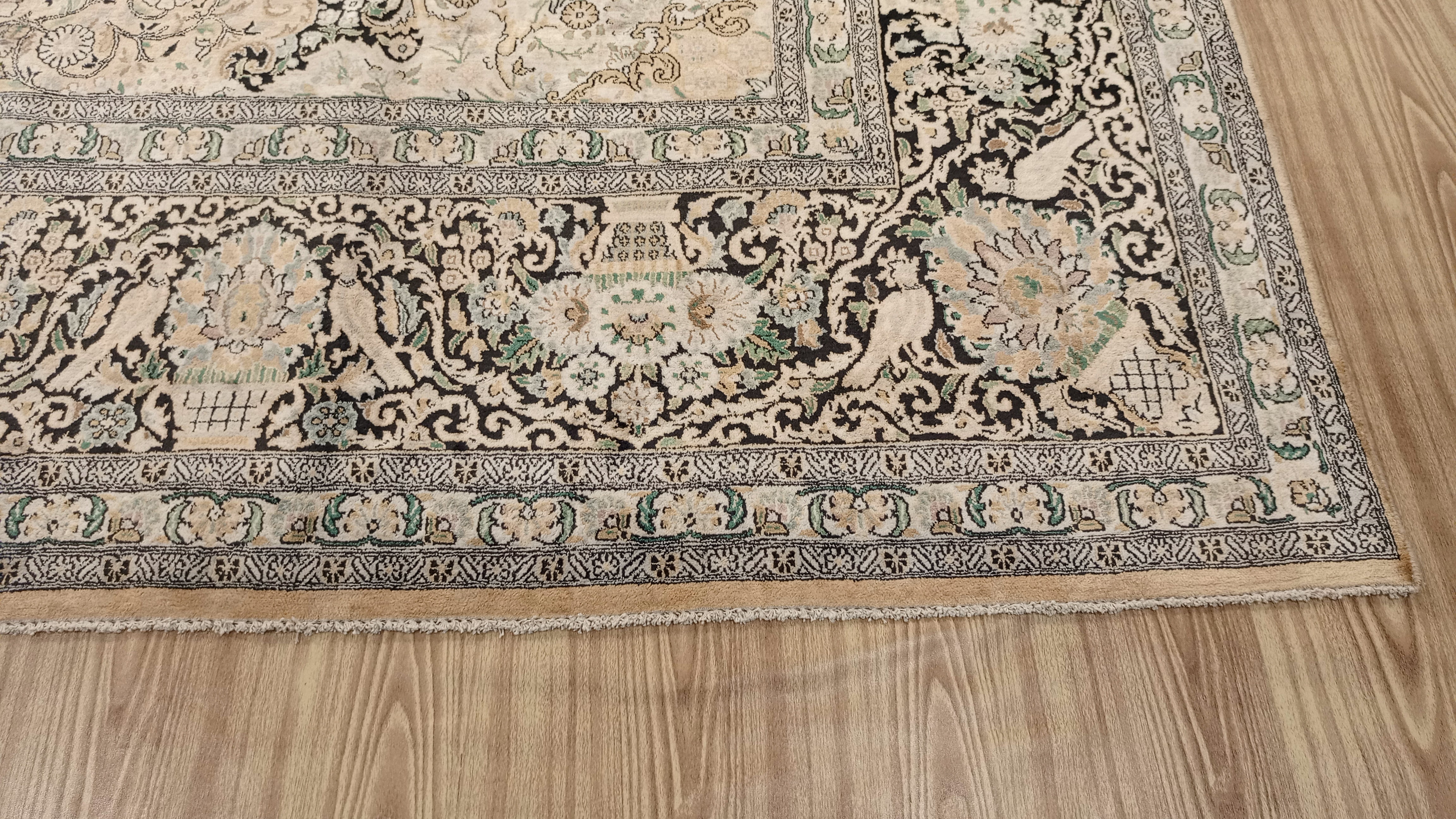 14’ x 10’ Rare vintage Persian Nain Hand Knotted Wool & Silk Area Rug - BR3141