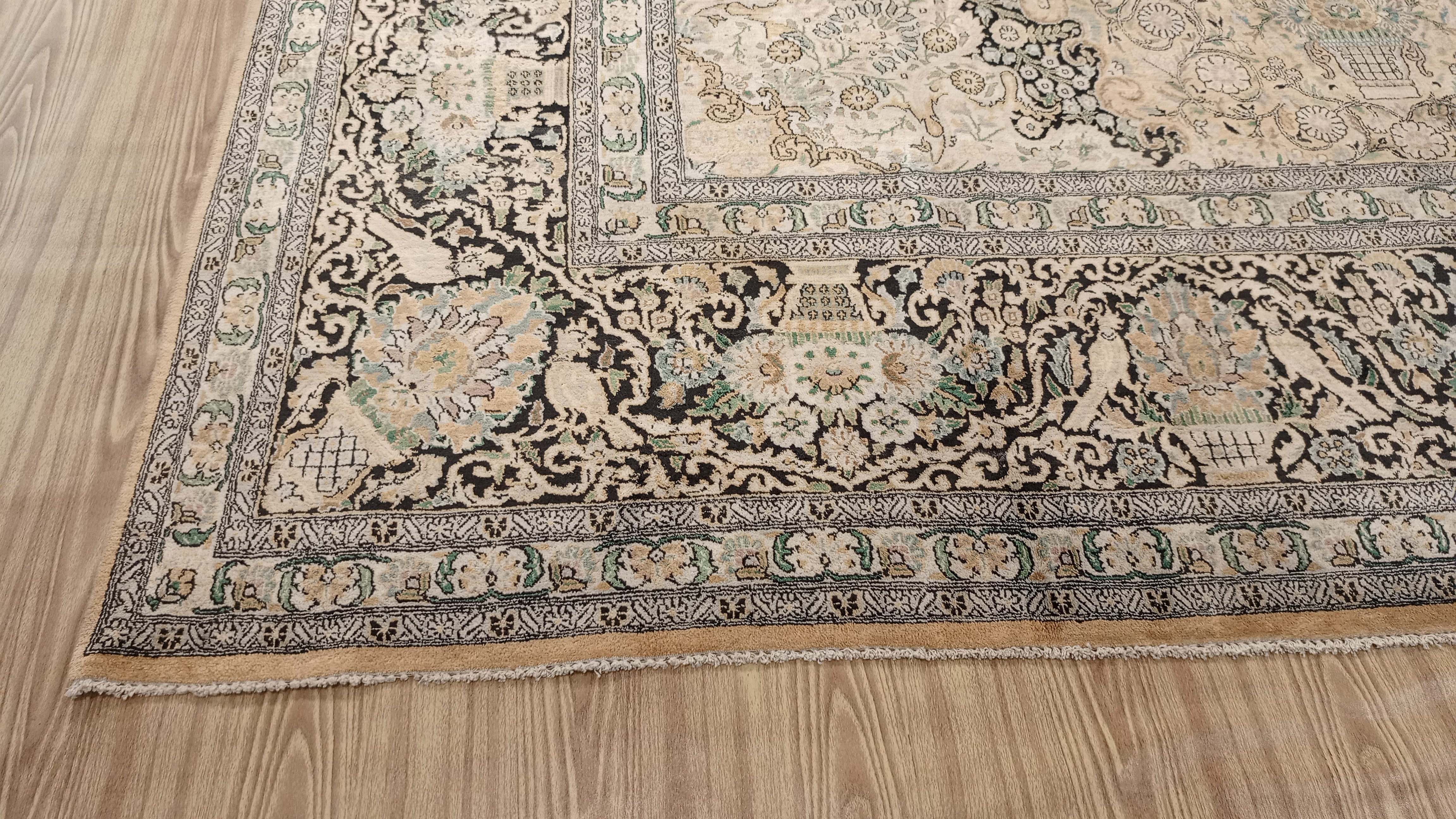 14’ x 10’ Rare vintage Persian Nain Hand Knotted Wool & Silk Area Rug - BR3141