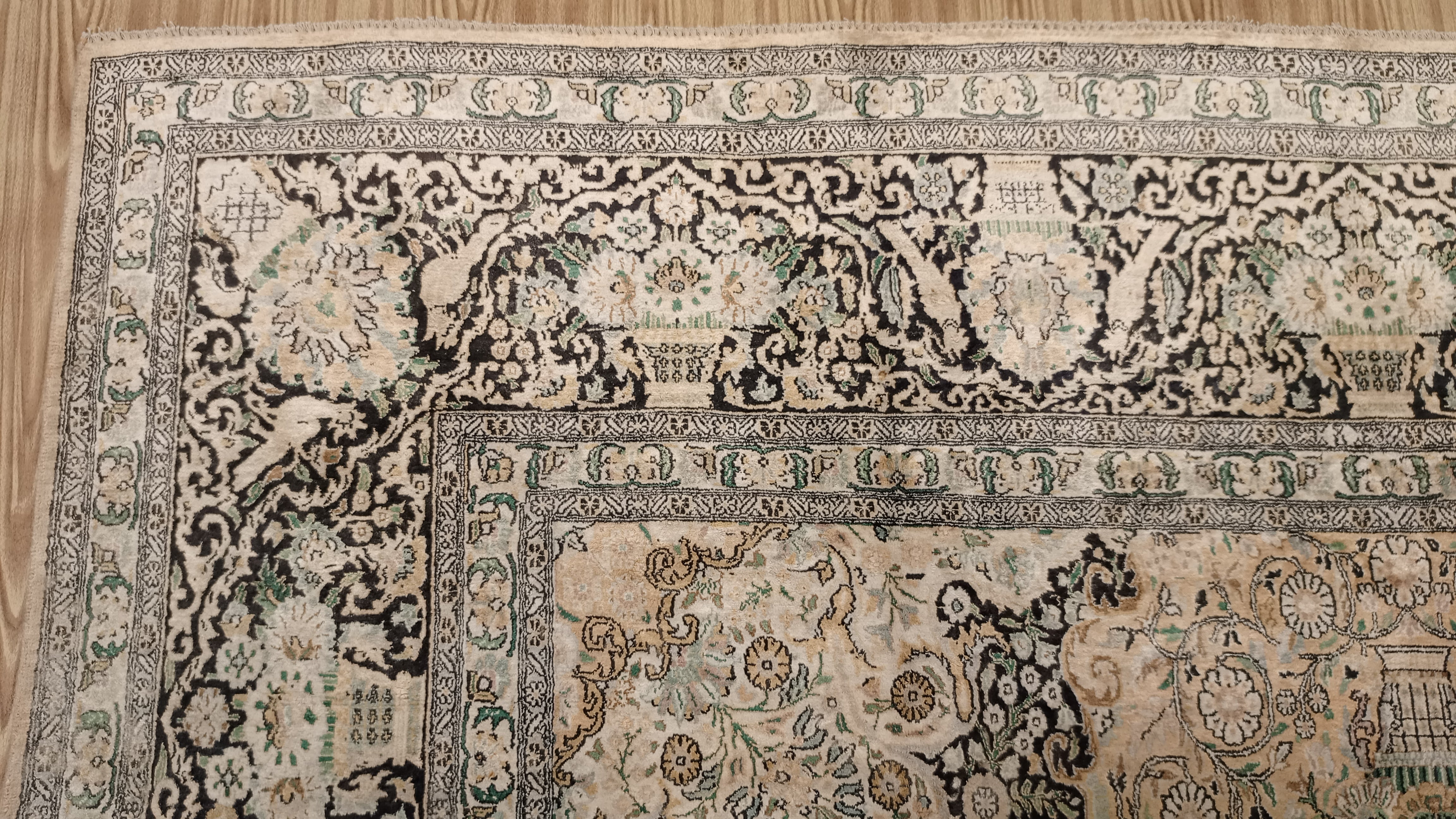 14’ x 10’ Rare vintage Persian Nain Hand Knotted Wool & Silk Area Rug - BR3141