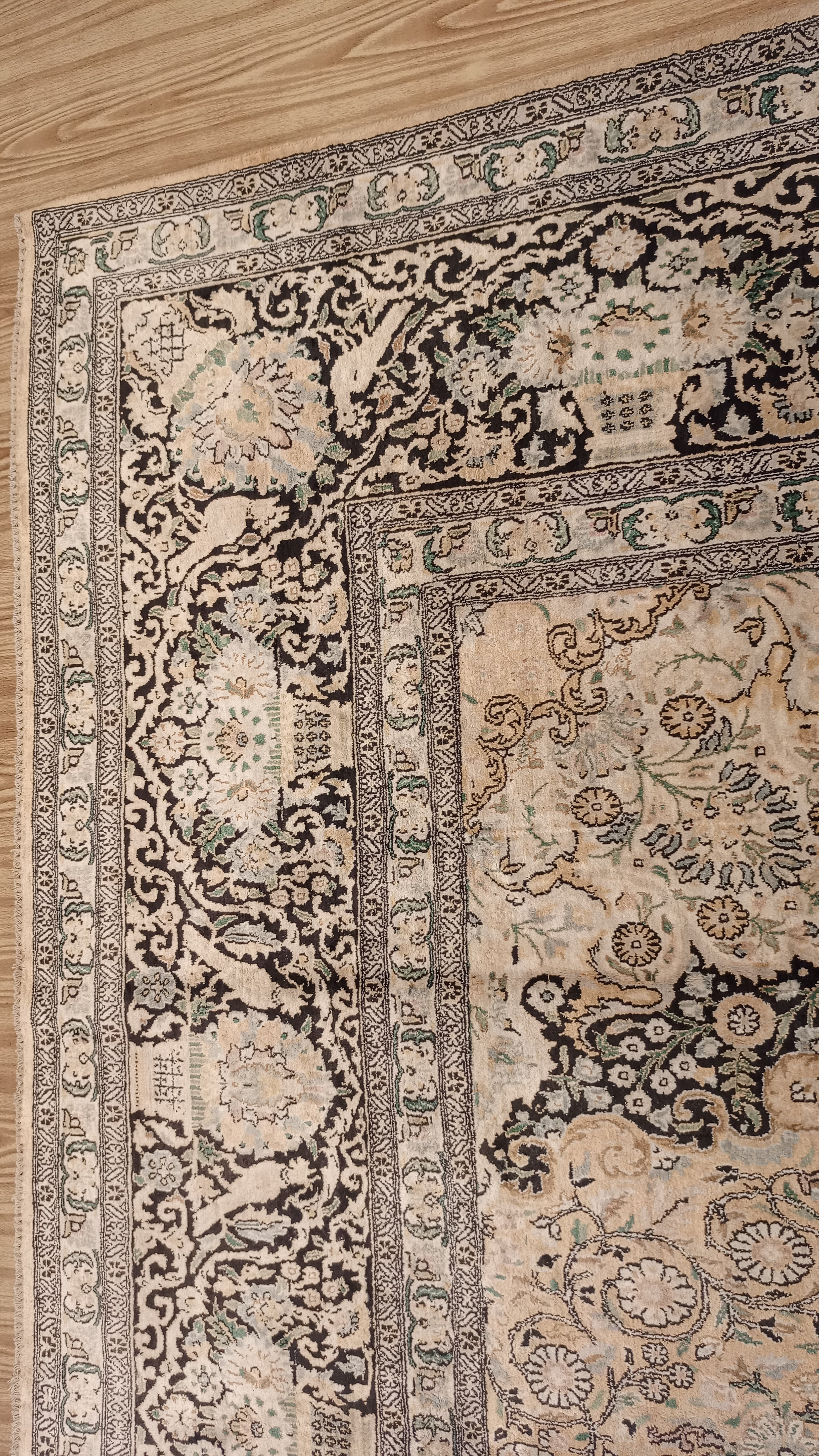 14’ x 10’ Rare vintage Persian Nain Hand Knotted Wool & Silk Area Rug - BR3141