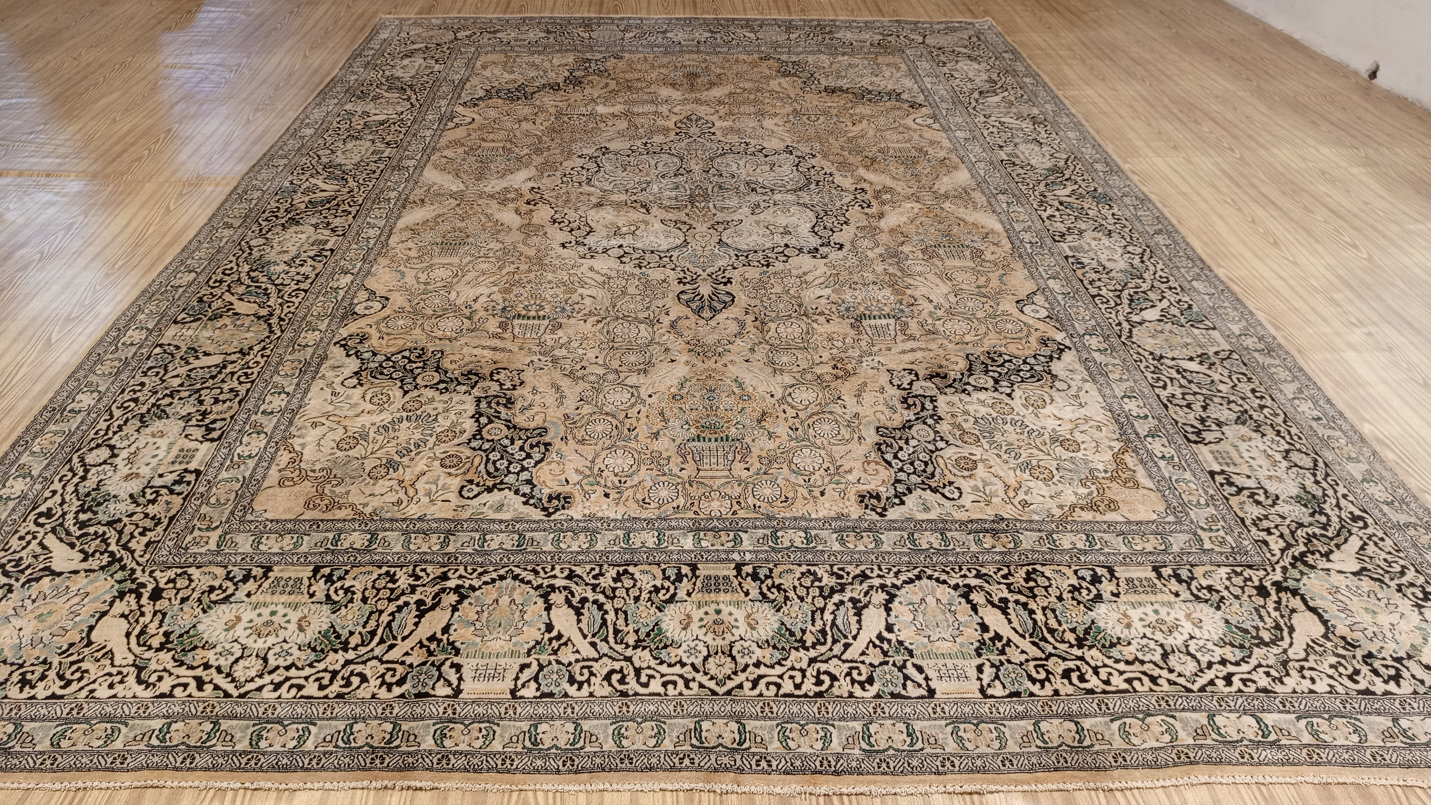 14’ x 10’ Rare vintage Persian Nain Hand Knotted Wool & Silk Area Rug - BR3141