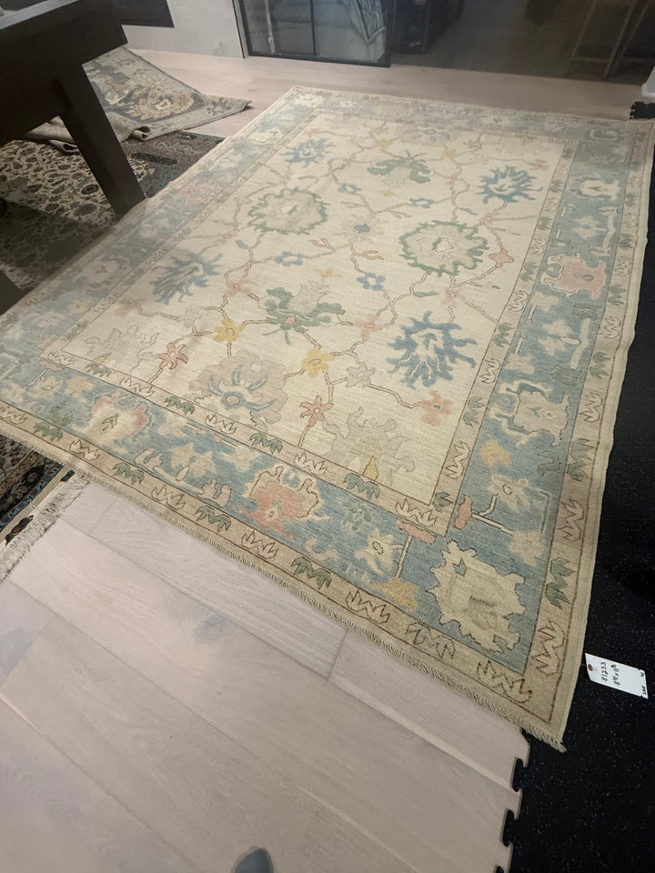 9’ x11’ Turkish Bohemian Oushak Contemporary Hand Knotted Wool Area Rug