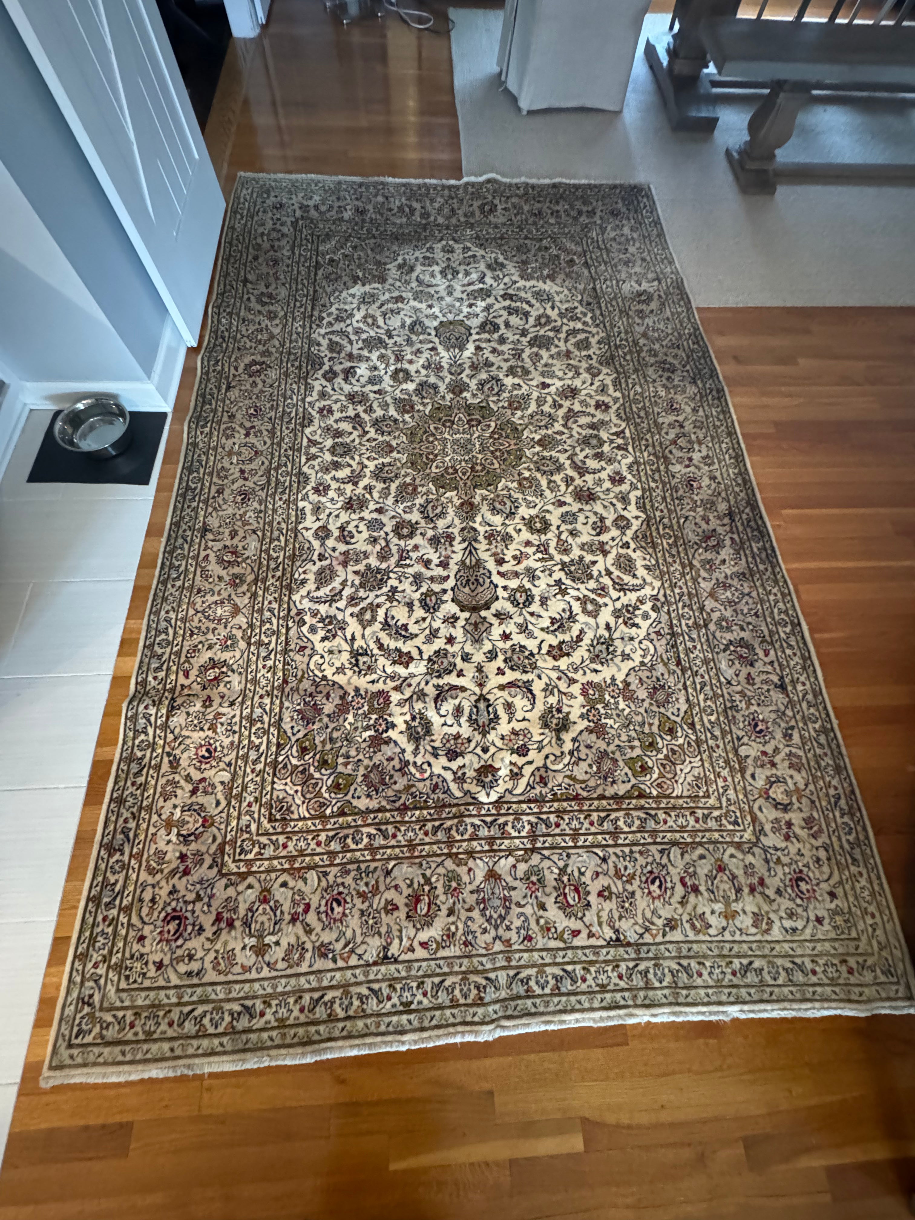 11' x 7' Ft. Authentic Vintage Persian White Kashan Hand Knotted Fine Wool Rug BR314