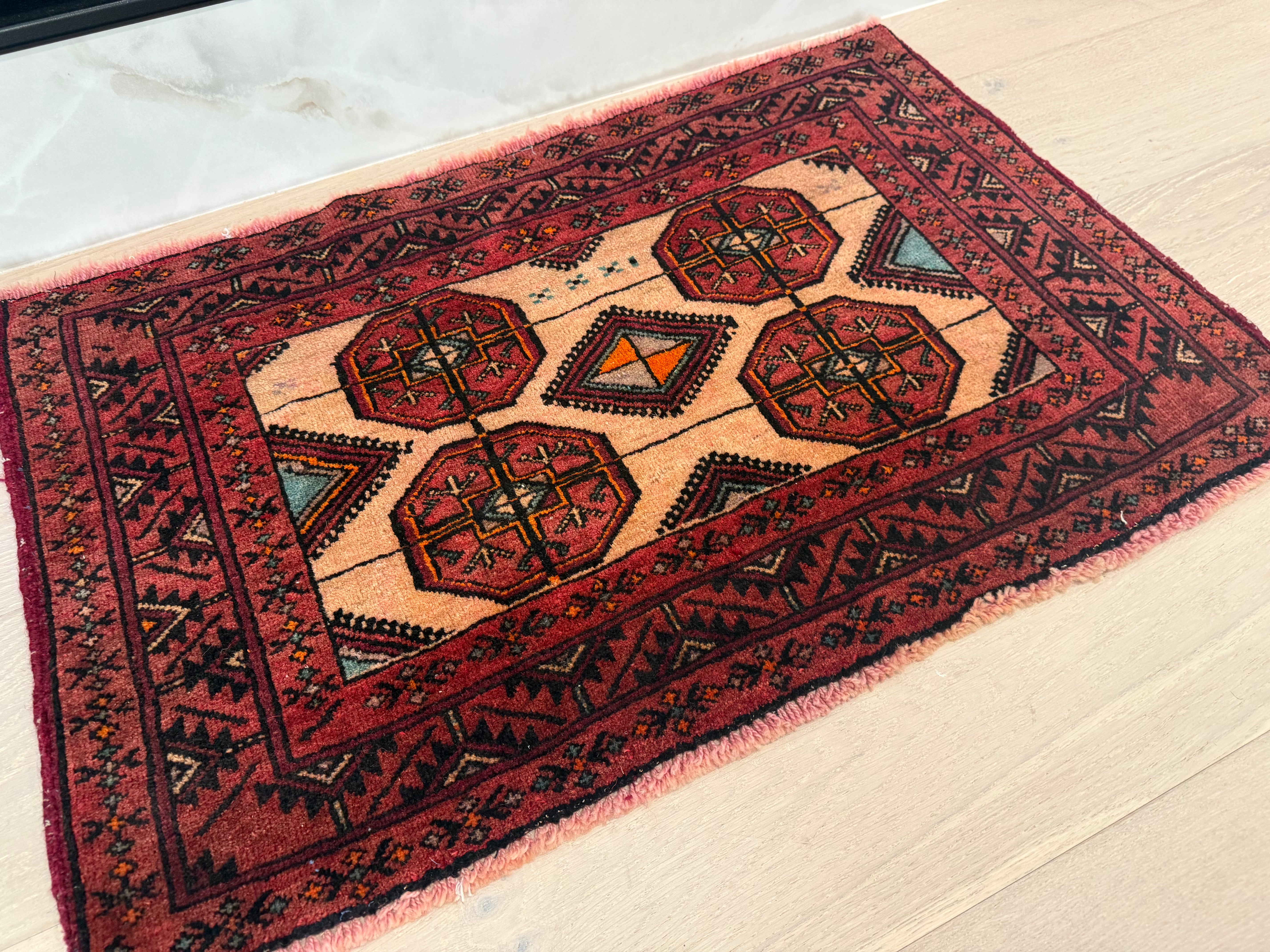 3' x 2’ Foot Authentic Vintage Persian Turkmen Sara Hand Knotted Wool Small Rug – BR2526