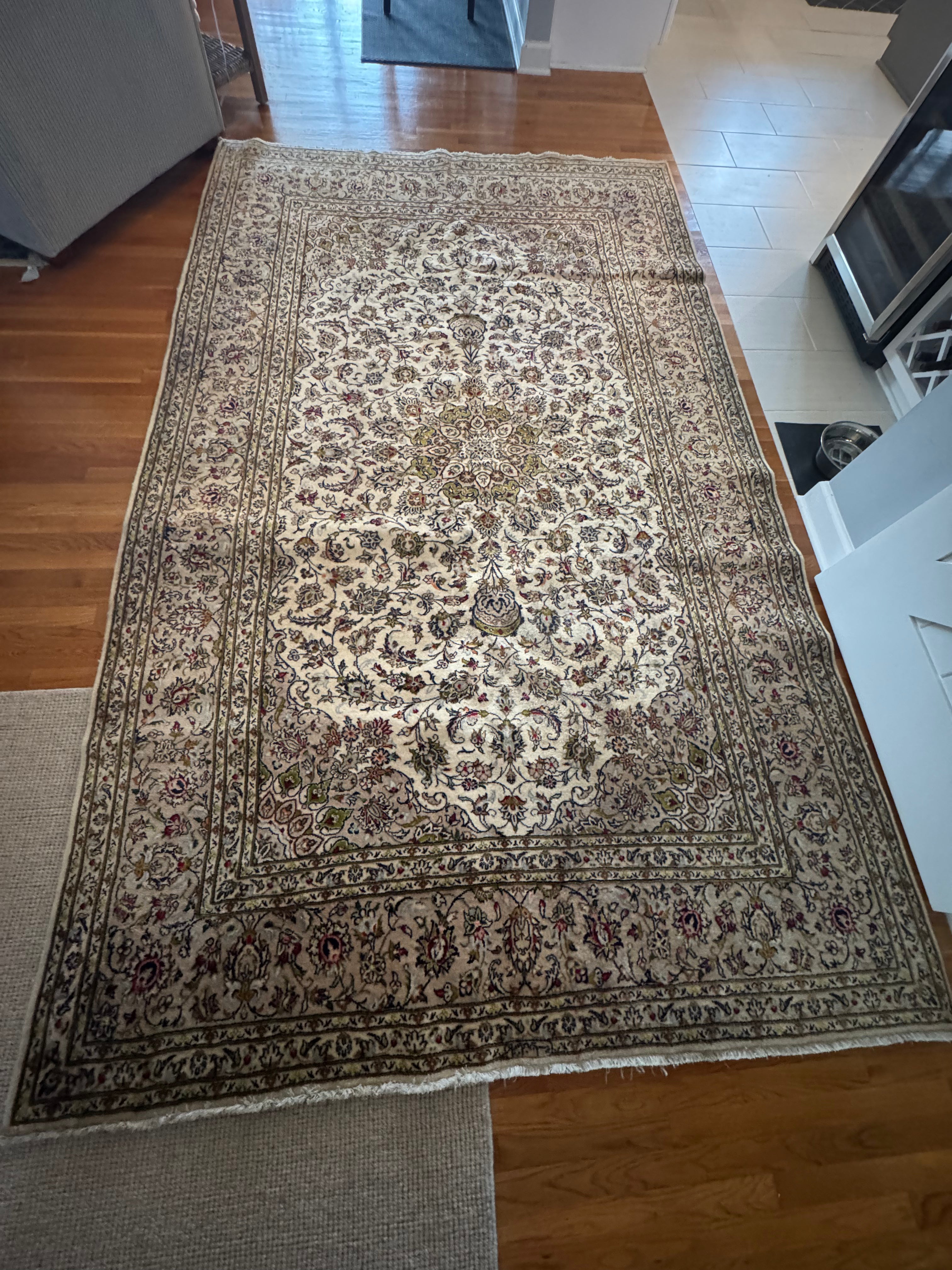 11' x 7' Ft. Authentic Vintage Persian White Kashan Hand Knotted Fine Wool Rug BR314