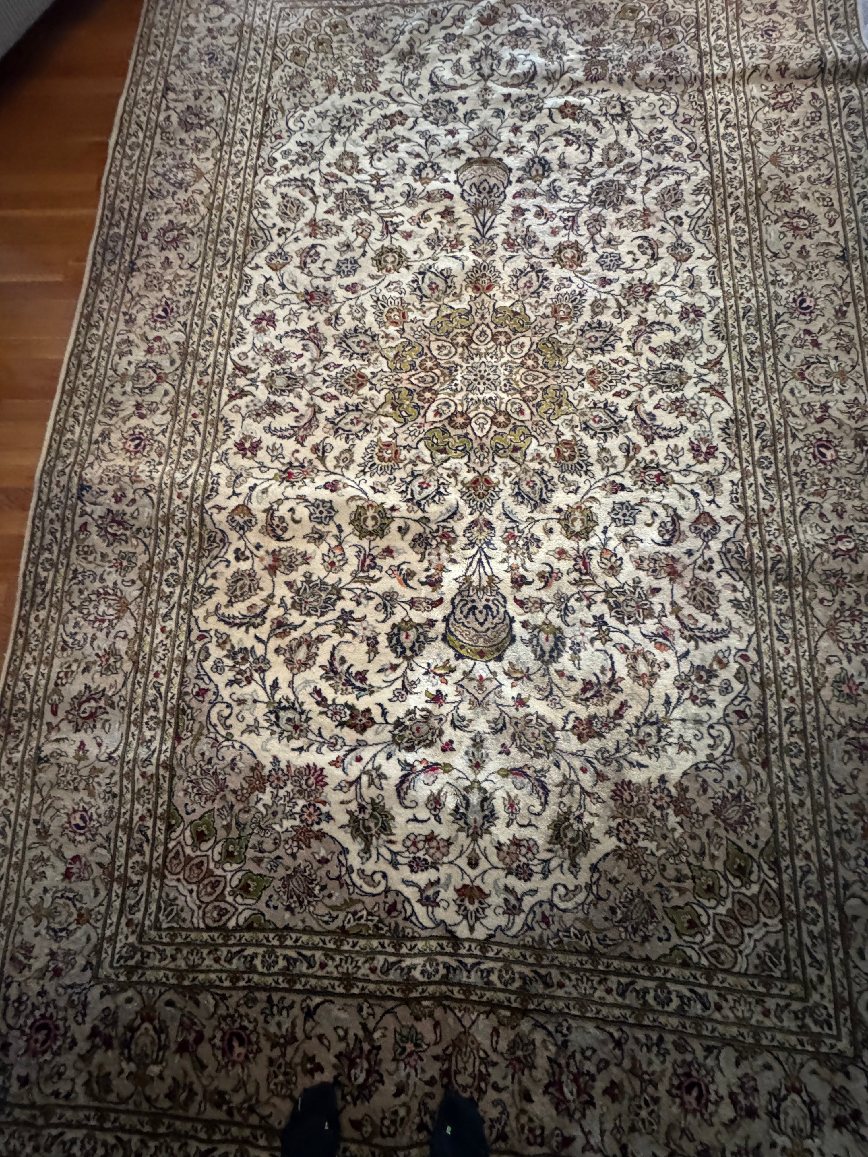 11' x 7' Ft. Authentic Vintage Persian White Kashan Hand Knotted Fine Wool Rug BR314