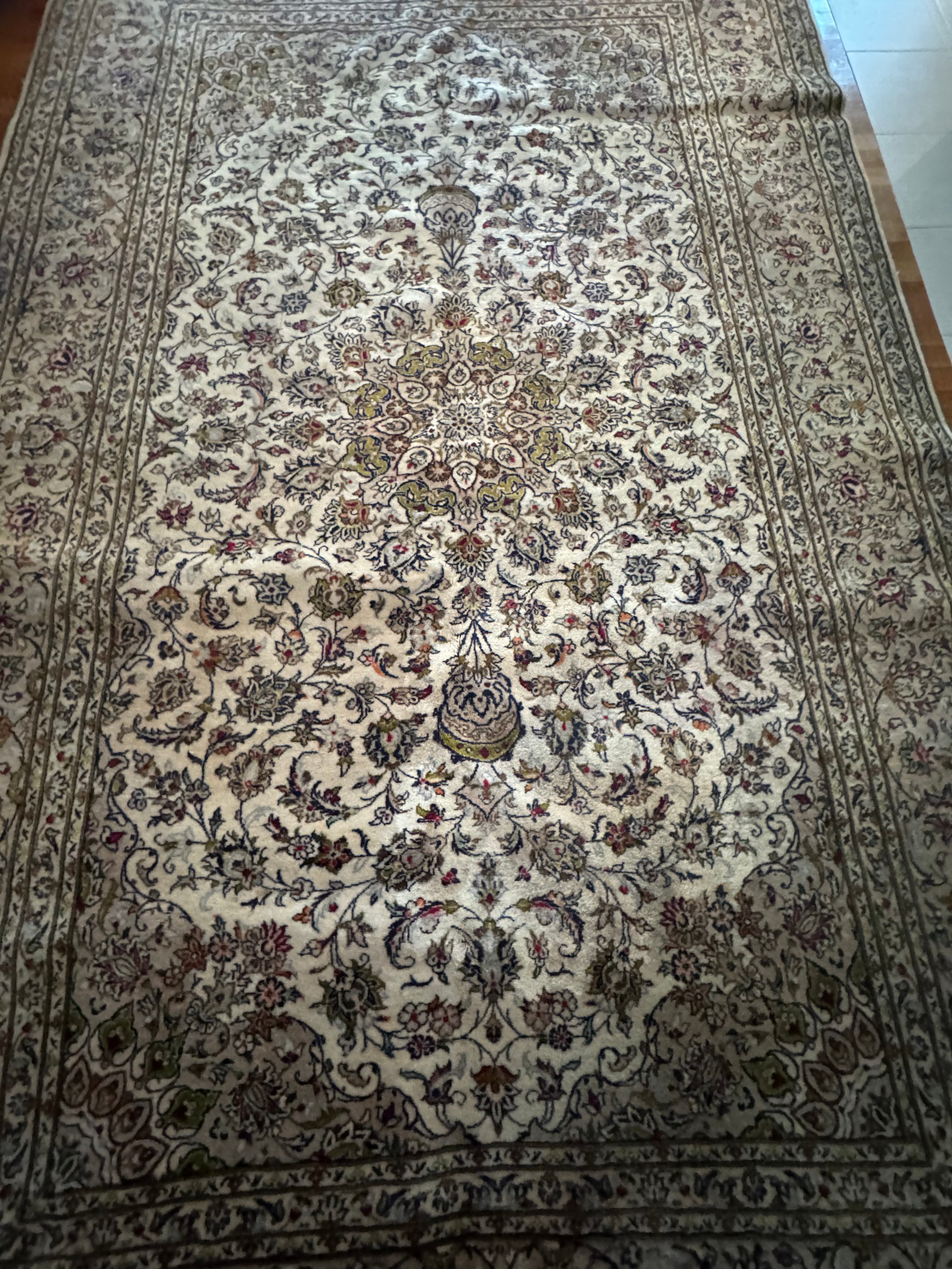 11' x 7' Ft. Authentic Vintage Persian White Kashan Hand Knotted Fine Wool Rug BR314