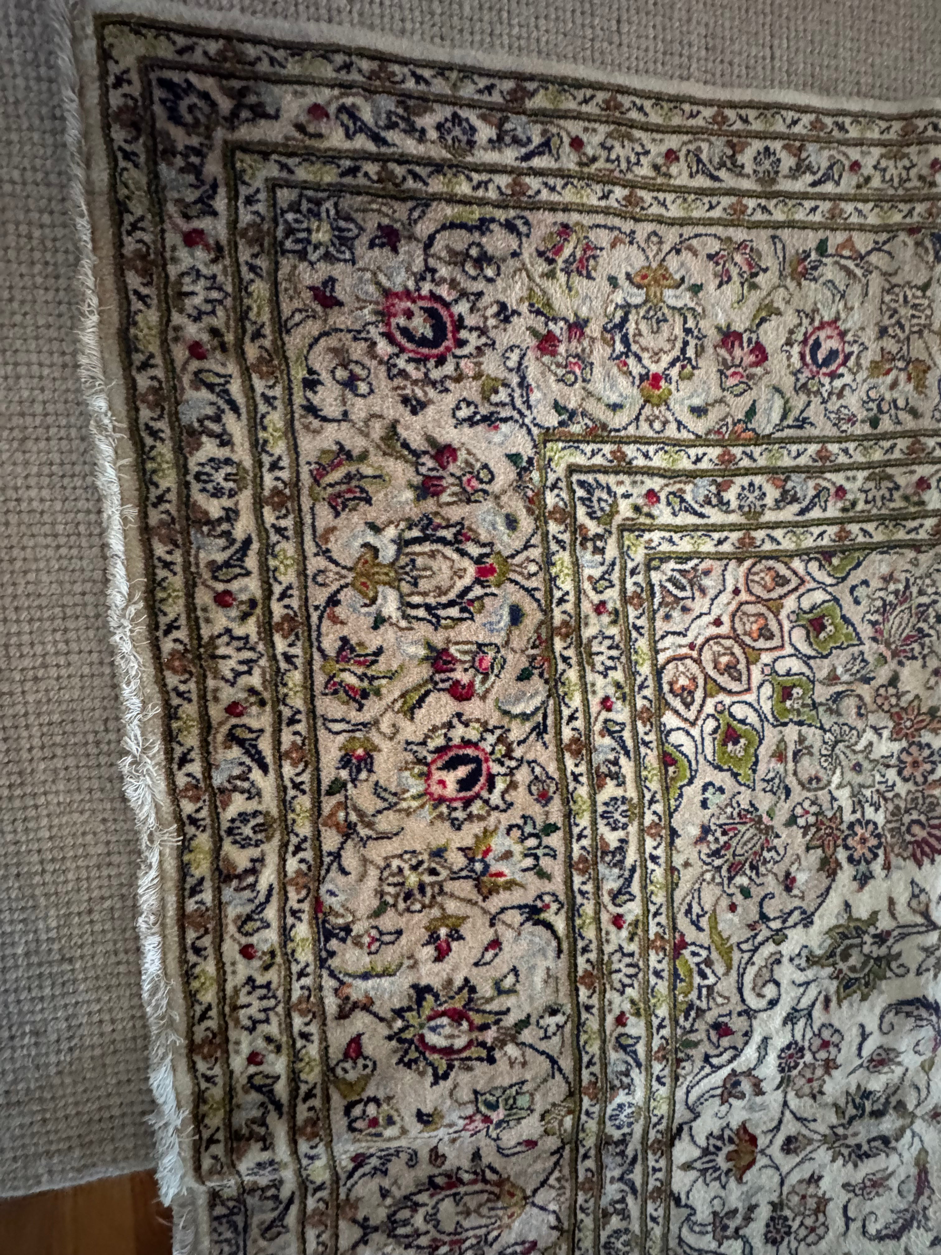 11' x 7' Ft. Authentic Vintage Persian White Kashan Hand Knotted Fine Wool Rug BR314