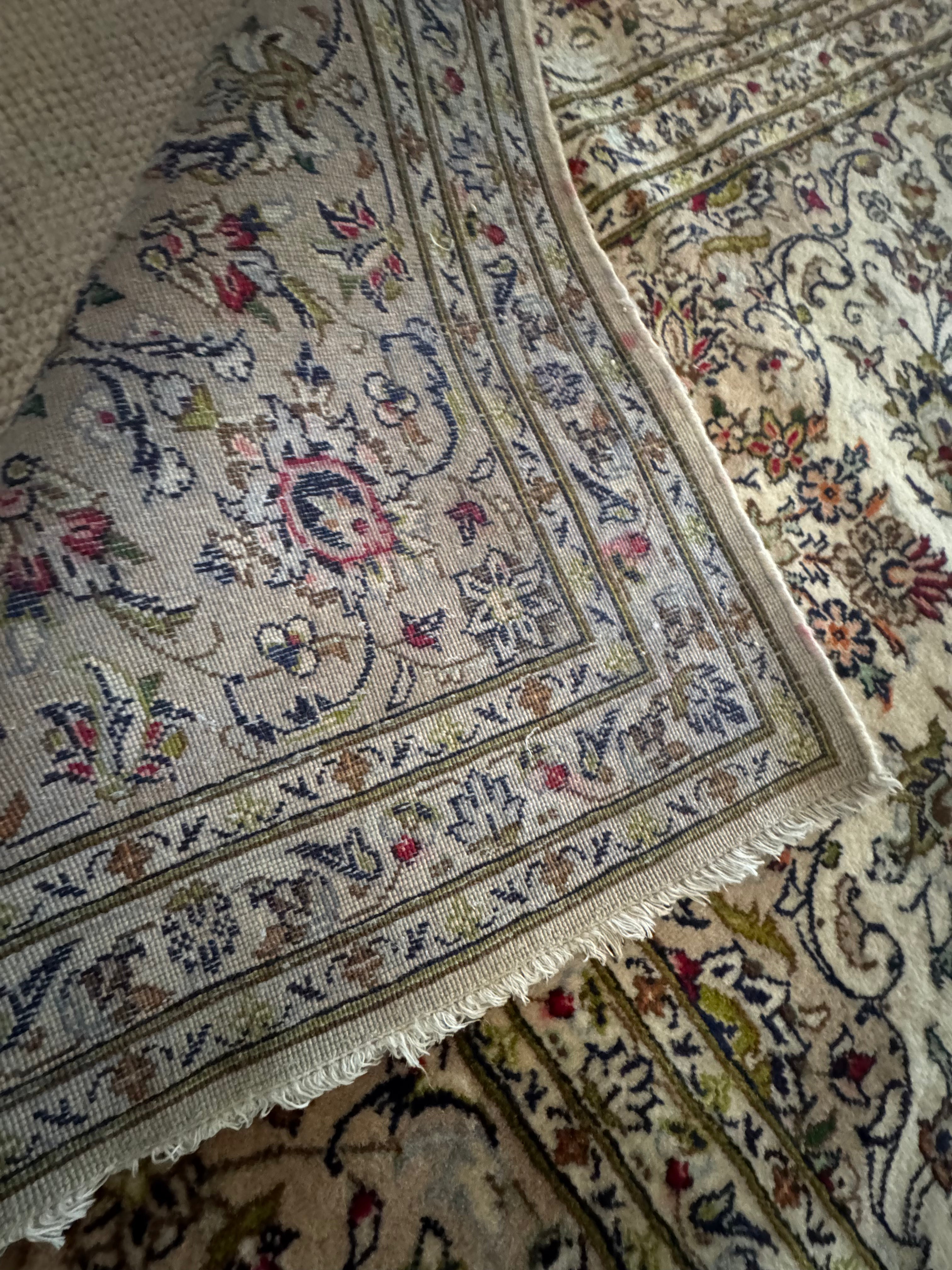 11' x 7' Ft. Authentic Vintage Persian White Kashan Hand Knotted Fine Wool Rug BR314