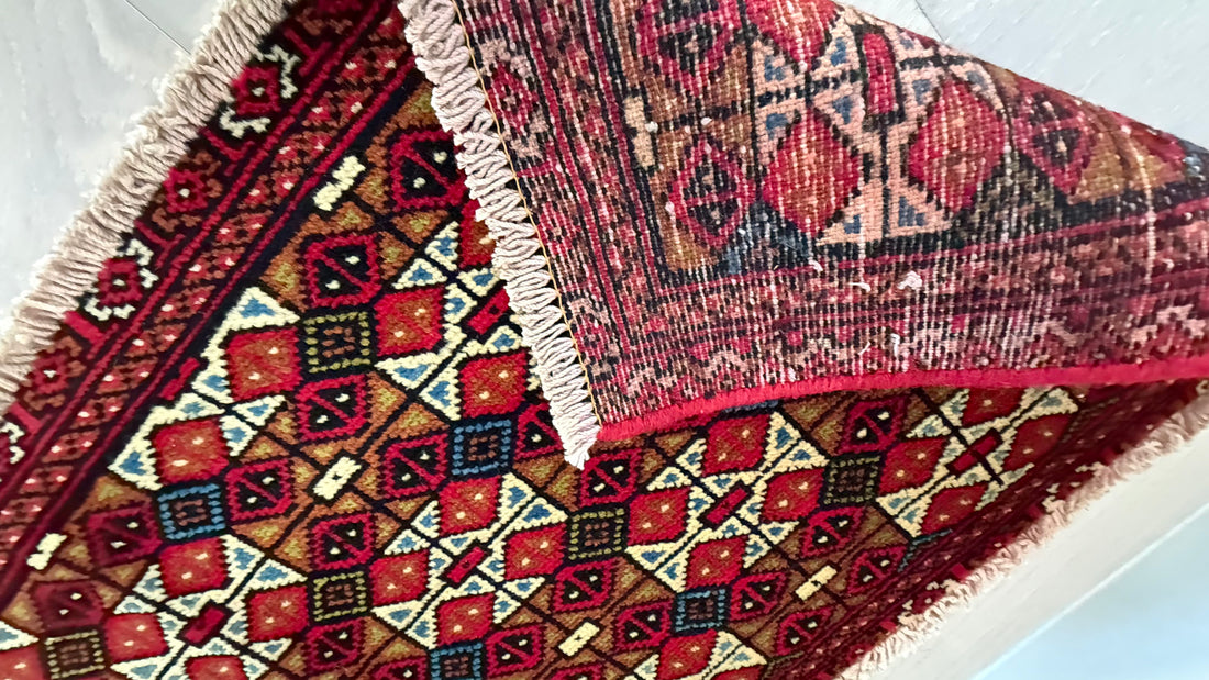 3' x 2’ Foot Authentic Vintage Persian Jambic Baluch Hand Knotted Wool Small Rug – BR2543