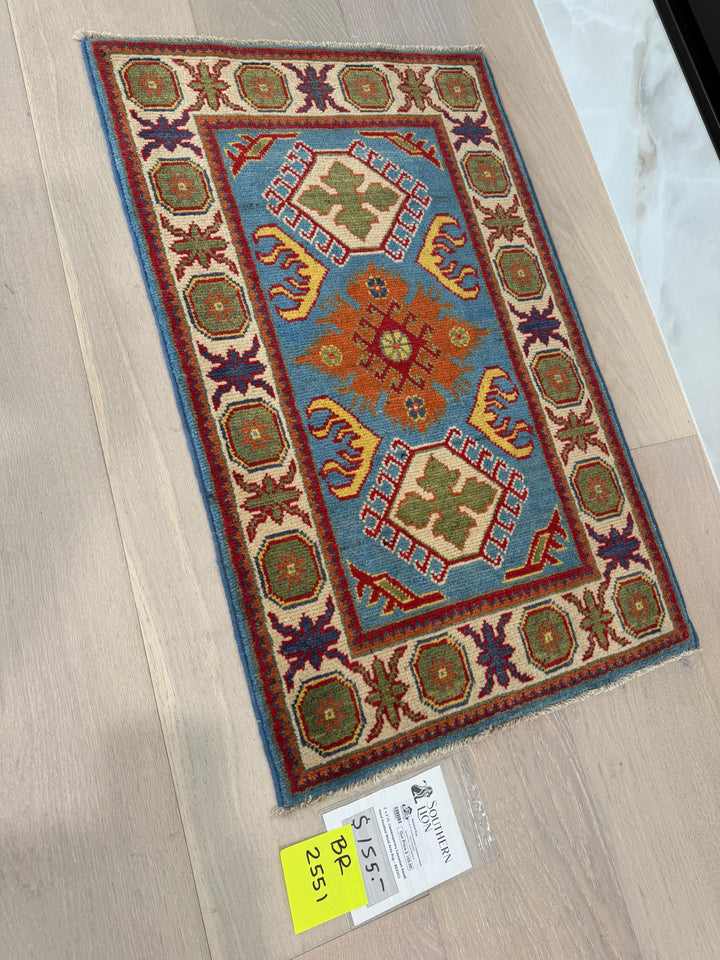 2’ x 3’ Ft. Contemporary Imported Caucasian Kazak Hand Knotted Wool Area Rug – BR2551