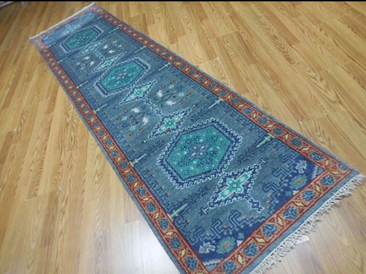 2 1/2’ x 10' Ft. Contemporary Turkish Geometric Oushak Bohemian Hand Knotted Wool Runner – BR2611