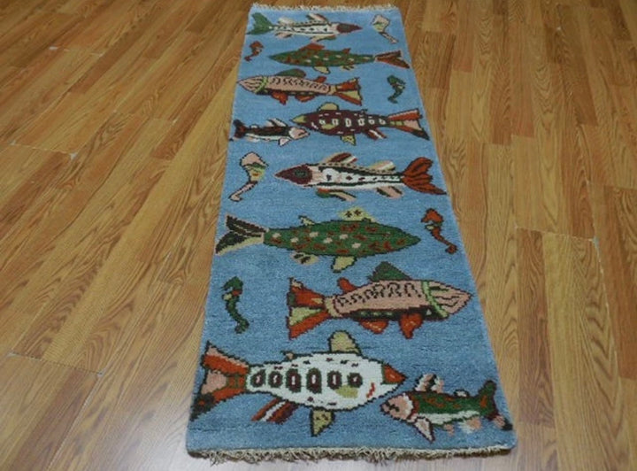 2’ x 6' Ft. Contemporary Fish / Sea Design Turkish Oushak Bohemian Hand Knotted Wool Runner / Rug - BR2609