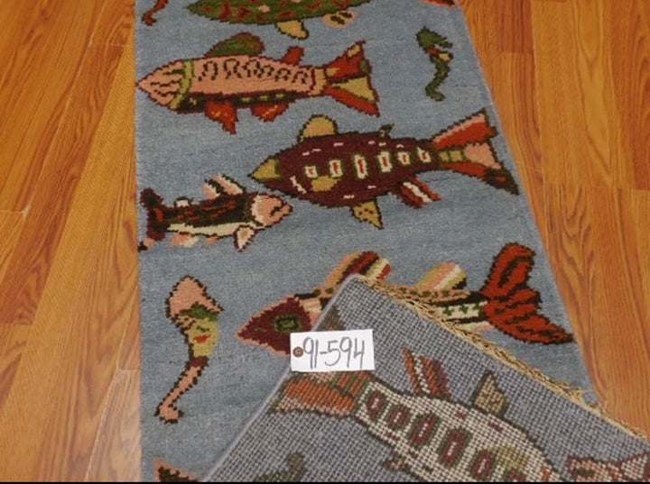 2’ x 6' Ft. Contemporary Fish / Sea Design Turkish Oushak Bohemian Hand Knotted Wool Runner / Rug - BR2609