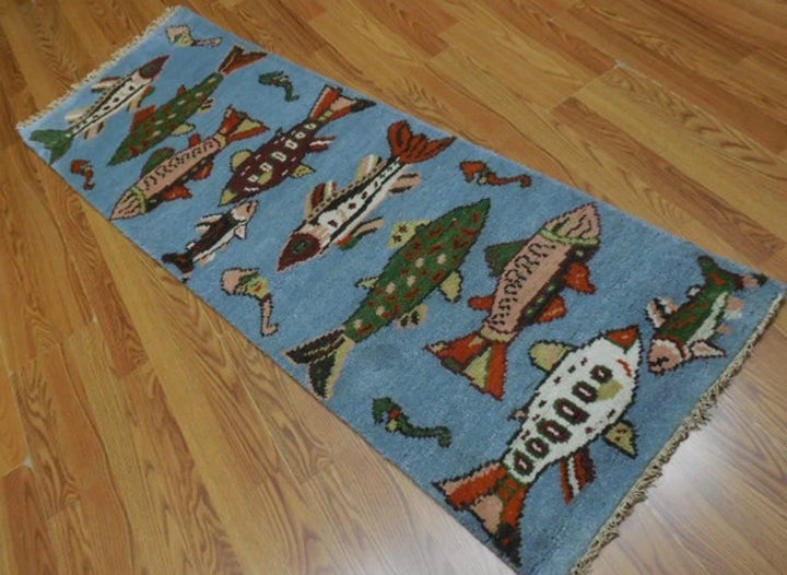 2’ x 6' Ft. Contemporary Fish / Sea Design Turkish Oushak Bohemian Hand Knotted Wool Runner / Rug - BR2609