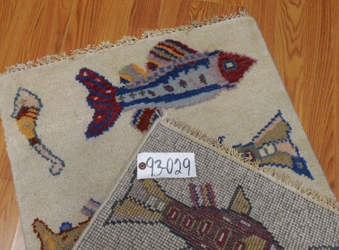 2’ x 3' Ft. Contemporary Fish / Sea Design Turkish Oushak Bohemian Hand Knotted Wool Area Rug - BR3003