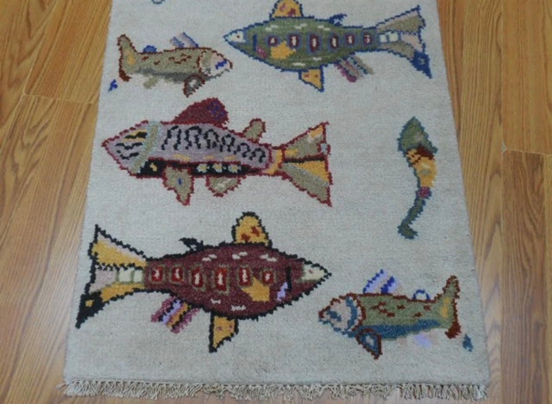 2’ x 3' Ft. Contemporary Fish / Sea Design Turkish Oushak Bohemian Hand Knotted Wool Area Rug - BR3003