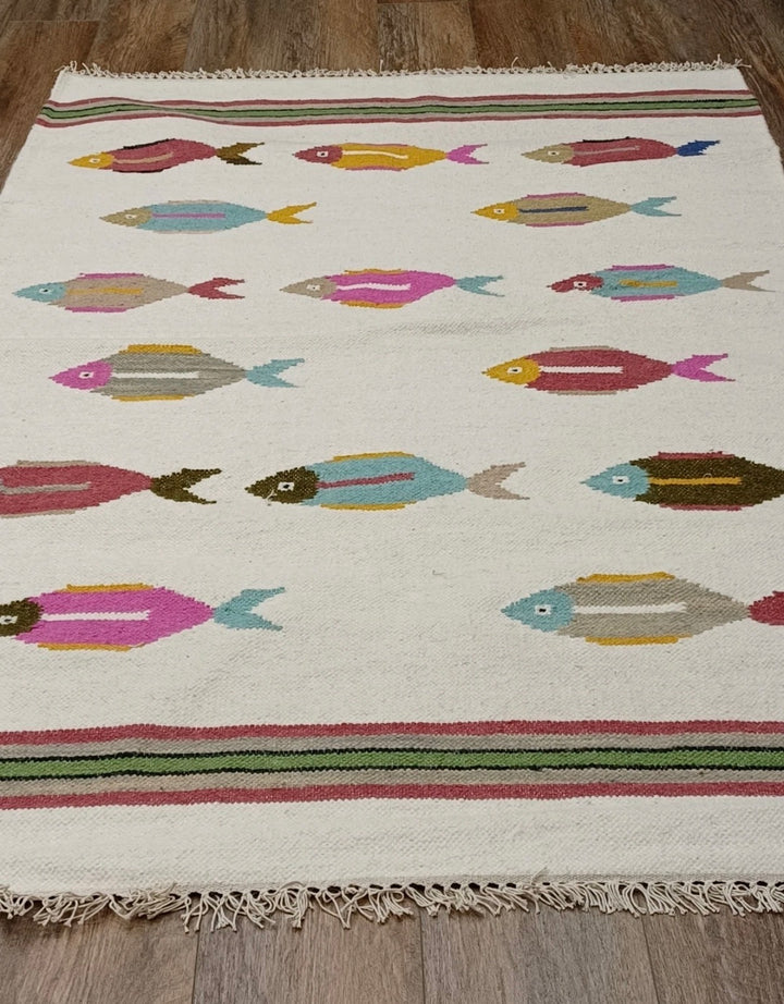 4’ x 6' Ft. Contemporary Fish / Sea Design Turkish Oushak Bohemian Hand Knotted Wool Area Rug - BR2605