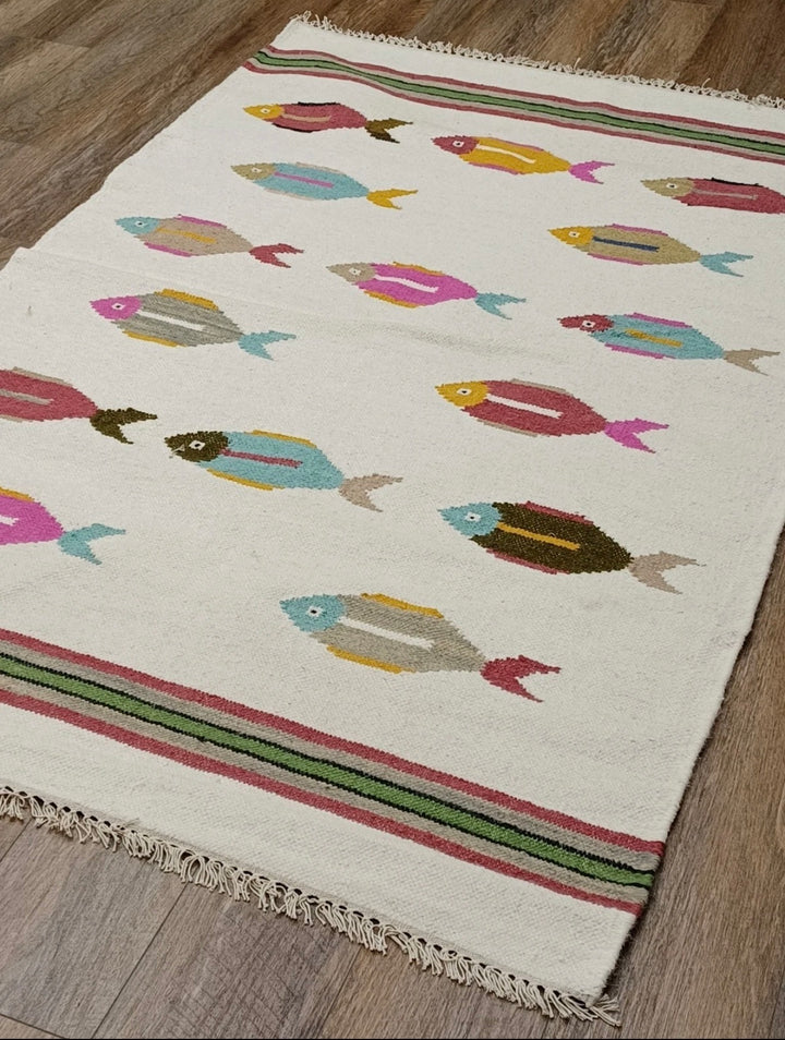 4’ x 6' Ft. Contemporary Fish / Sea Design Turkish Oushak Bohemian Hand Knotted Wool Area Rug - BR2605