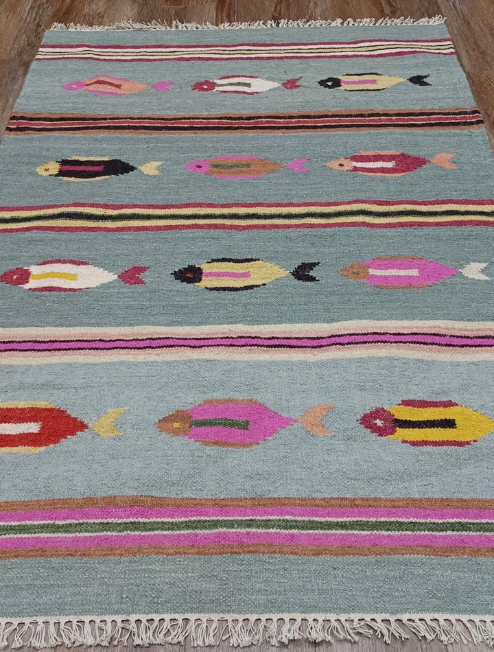 4’ x 6' Ft. Contemporary Fish / Sea Design Turkish Oushak Bohemian Hand Knotted Wool Area Rug - BR2606