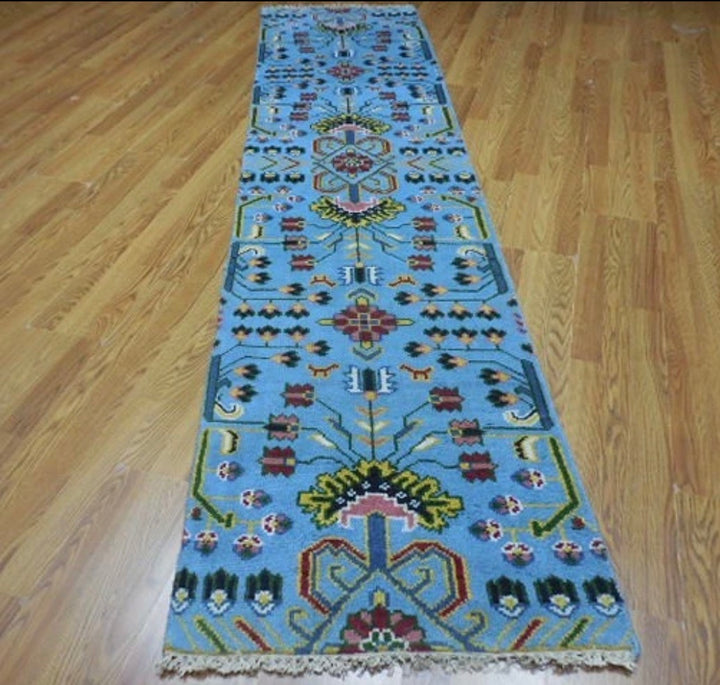 2 1/2’ x 10' Ft. Contemporary Turkish Geometric Oushak Bohemian Hand Knotted Wool Runner – BR2613