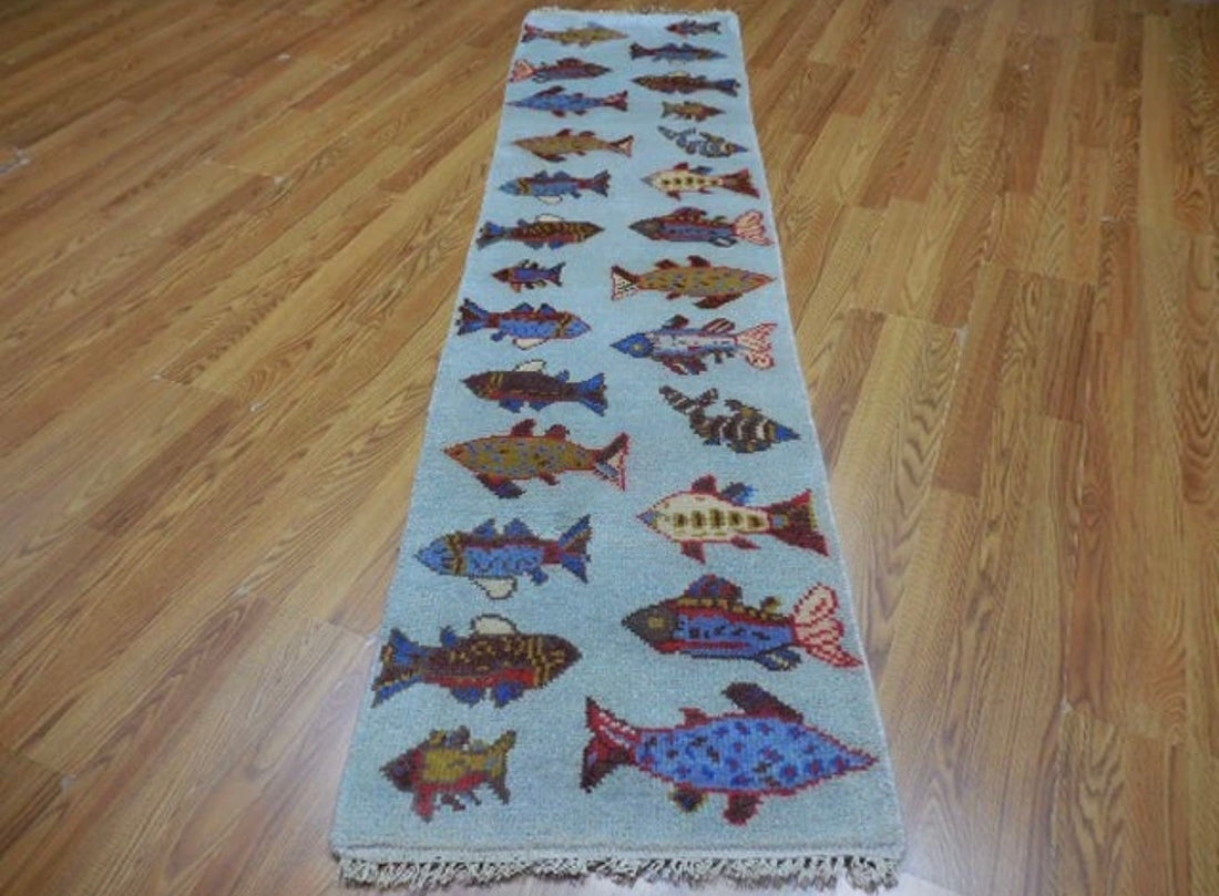 2’ x 8' Ft. Contemporary Fish / Sea Design Turkish Oushak Bohemian Hand Knotted Wool Runner / Rug - BR2614