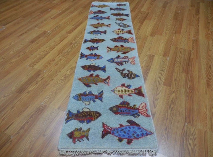2’ x 8' Ft. Contemporary Fish / Sea Design Turkish Oushak Bohemian Hand Knotted Wool Runner / Rug - BR2614