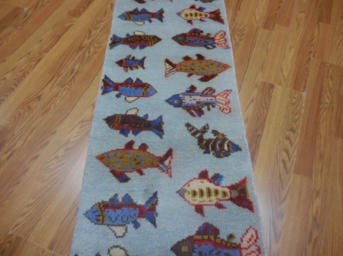 2’ x 8' Ft. Contemporary Fish / Sea Design Turkish Oushak Bohemian Hand Knotted Wool Runner / Rug - BR2614