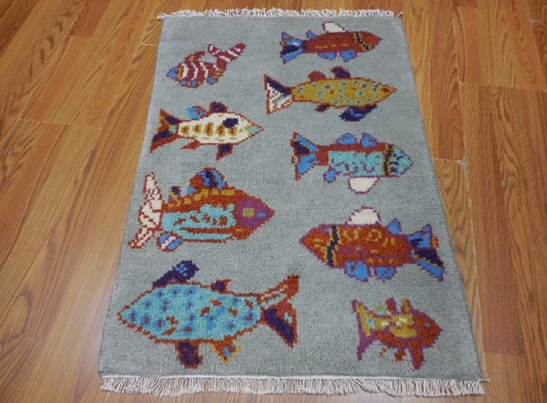 2’ x 3' Ft. Contemporary Fish / Sea Design Turkish Oushak Bohemian Hand Knotted Wool Area Rug - BR2615
