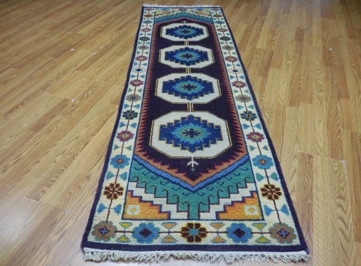 2.7' x 8’ Ft. Turkish Geometric l Bohemian Oushak Hand Knotted Wool Runner / Rug - BR2620