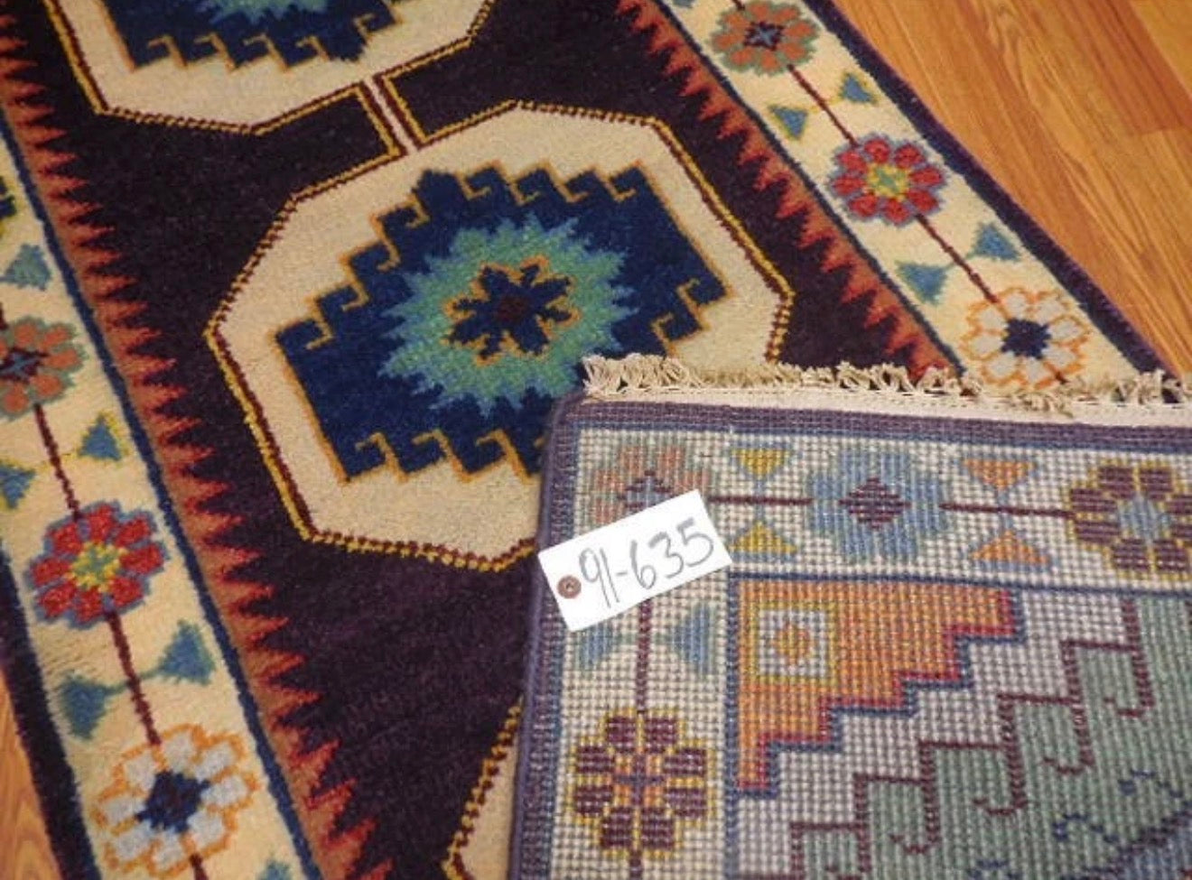 2.7' x 8’ Ft. Turkish Geometric l Bohemian Oushak Hand Knotted Wool Runner / Rug - BR2620