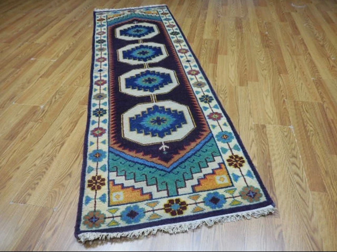 2.7' x 8’ Ft. Turkish Geometric l Bohemian Oushak Hand Knotted Wool Runner / Rug - BR2620