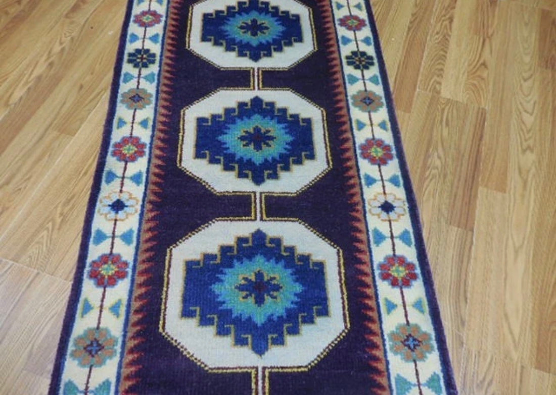 2.7' x 8’ Ft. Turkish Geometric l Bohemian Oushak Hand Knotted Wool Runner / Rug - BR2620