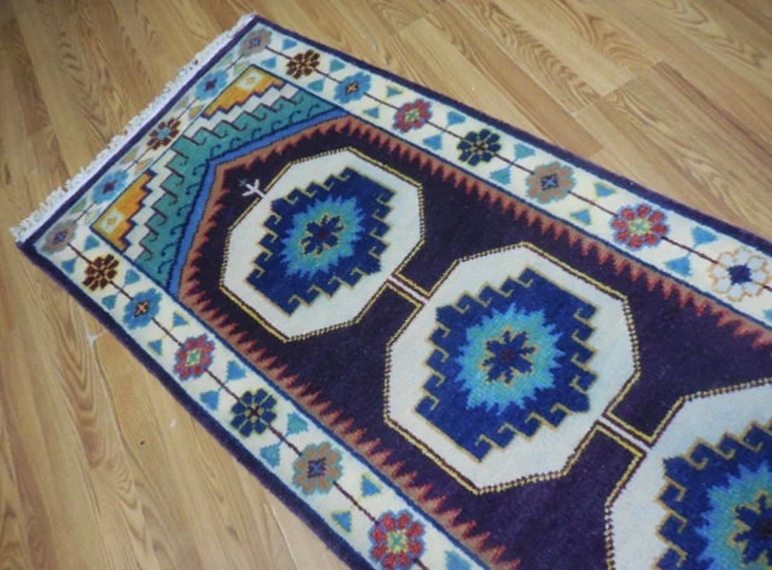 2.7' x 8’ Ft. Turkish Geometric l Bohemian Oushak Hand Knotted Wool Runner / Rug - BR2620