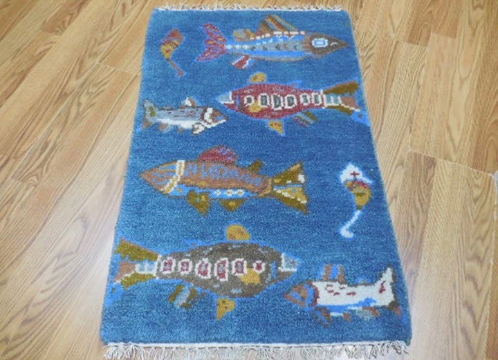 2’ x 3' Ft. Fun Colorful Fish / Sea Design Turkish Oushak Bohemian Hand Knotted Wool Area Rug - BR2621