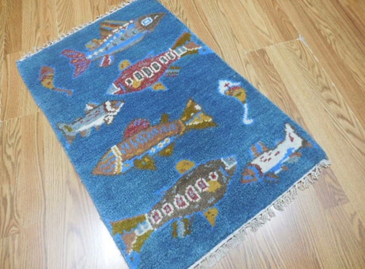 2’ x 3' Ft. Fun Colorful Fish / Sea Design Turkish Oushak Bohemian Hand Knotted Wool Area Rug - BR2621