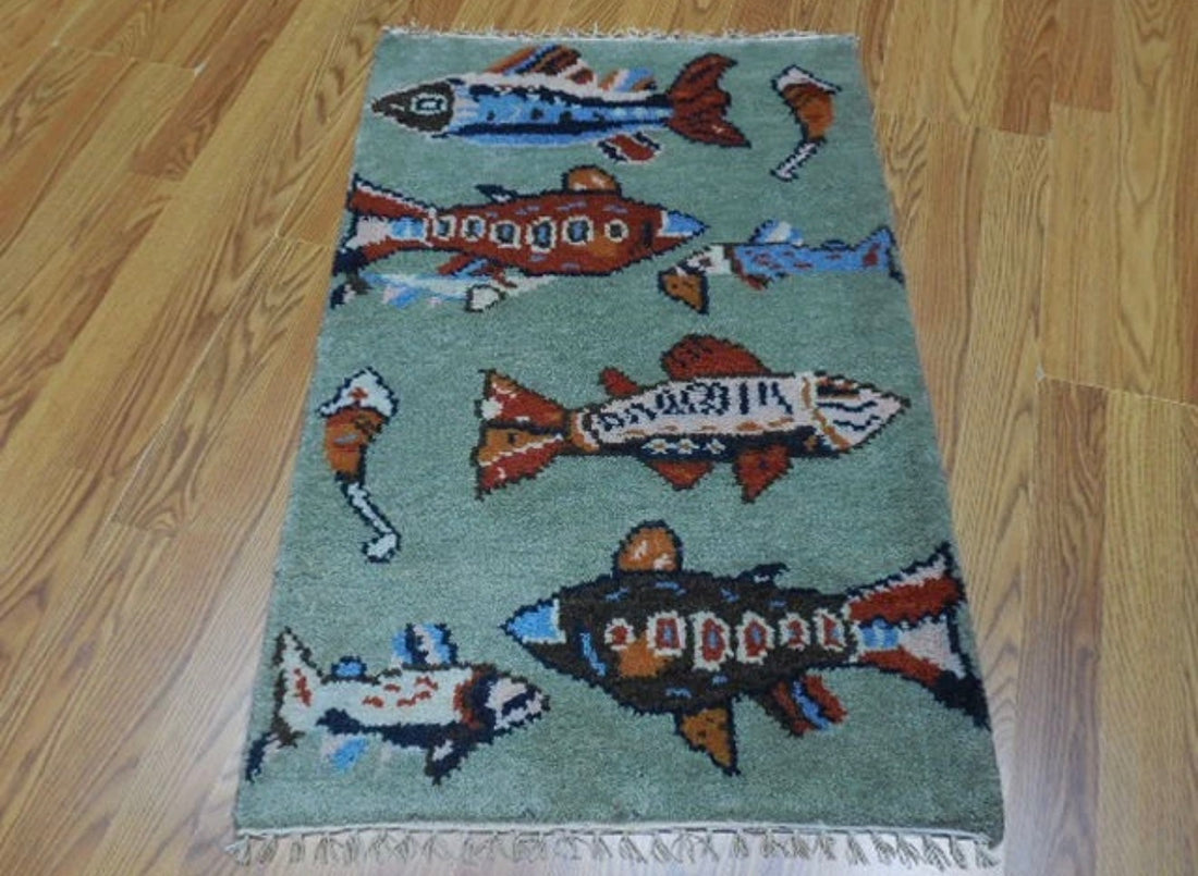 2’ x 3' Ft. Fun Colorful Fish / Sea Design Turkish Oushak Bohemian Hand Knotted Wool Area Rug - BR2623