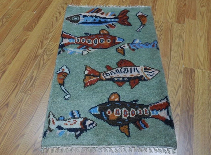 2’ x 3' Ft. Fun Colorful Fish / Sea Design Turkish Oushak Bohemian Hand Knotted Wool Area Rug - BR2623